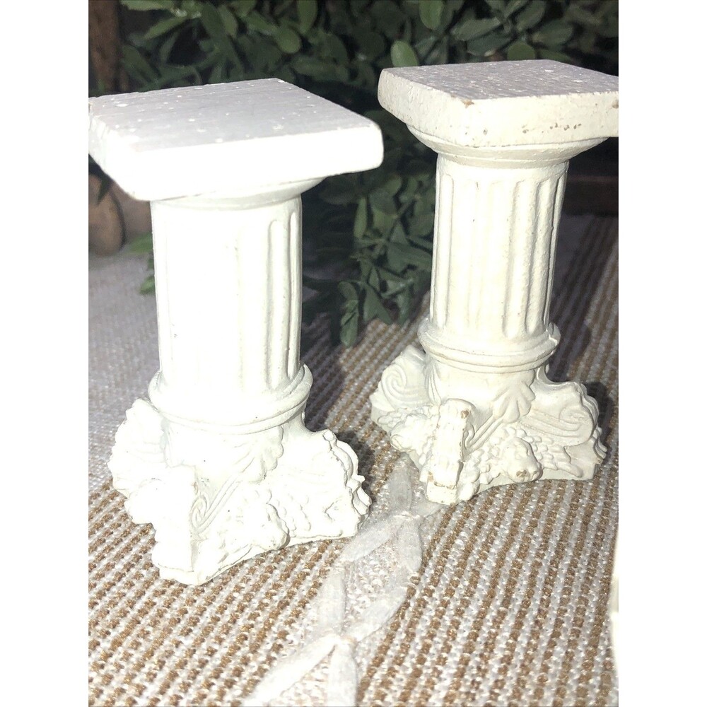 6 Pcs Miniatures White Metal Flower Cart, 2 Pedestals, Metal Chair and 2 Tables - Picture 4 of 16